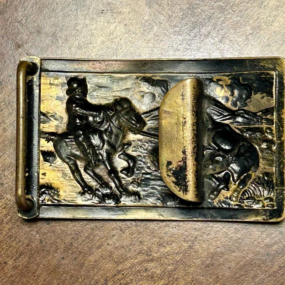 Vintage Bucking Bronco Brass Belt Buckle